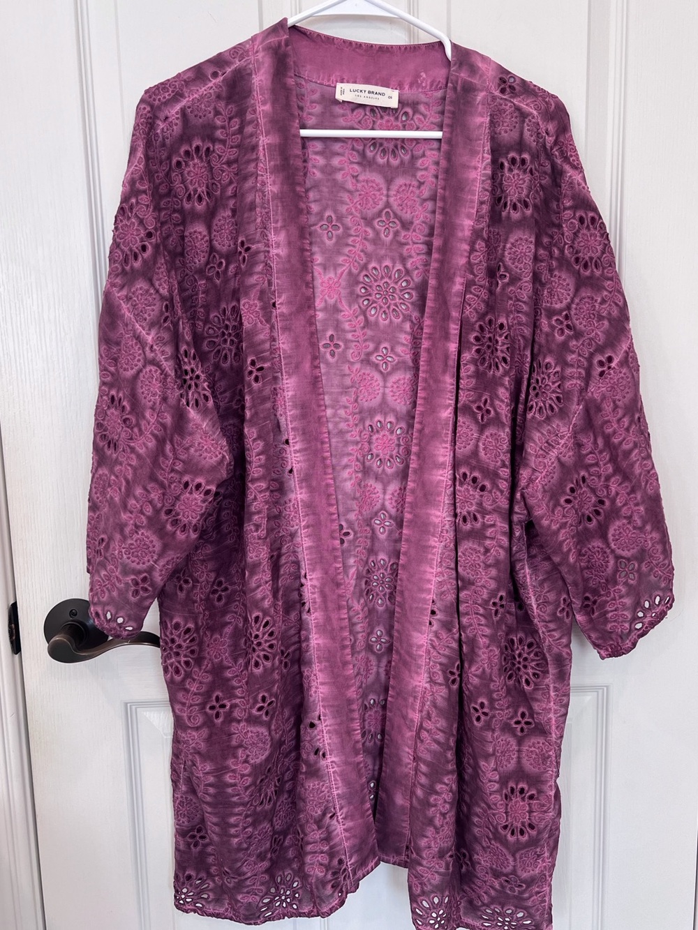 Lucky Brand Mauve-Purple Lace Embroidered Kimono